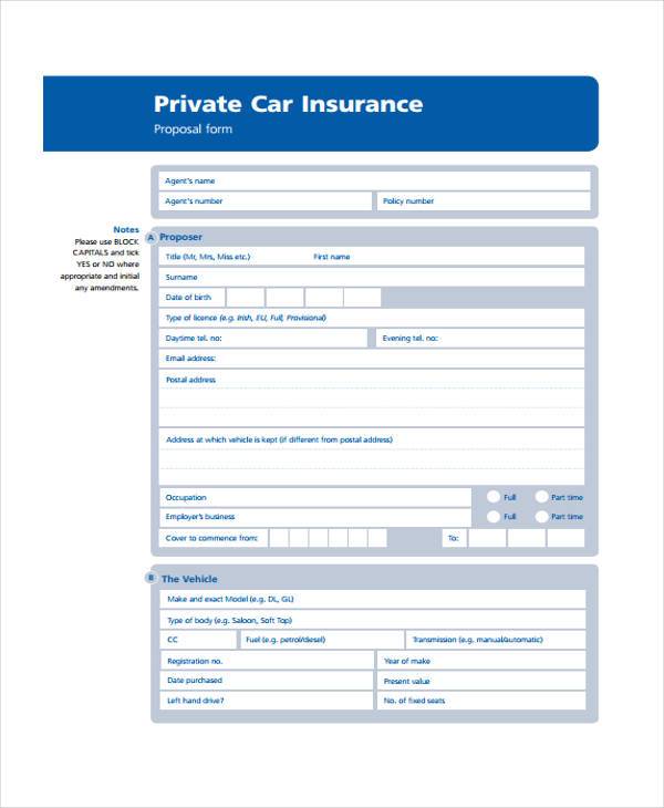 car insurance proposal form