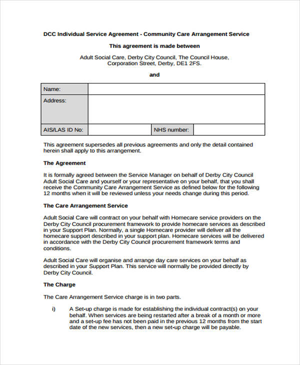 care arrangement service agreement form