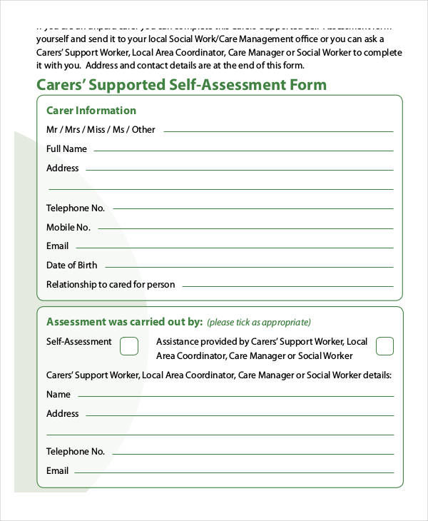 carers supported self assessment form