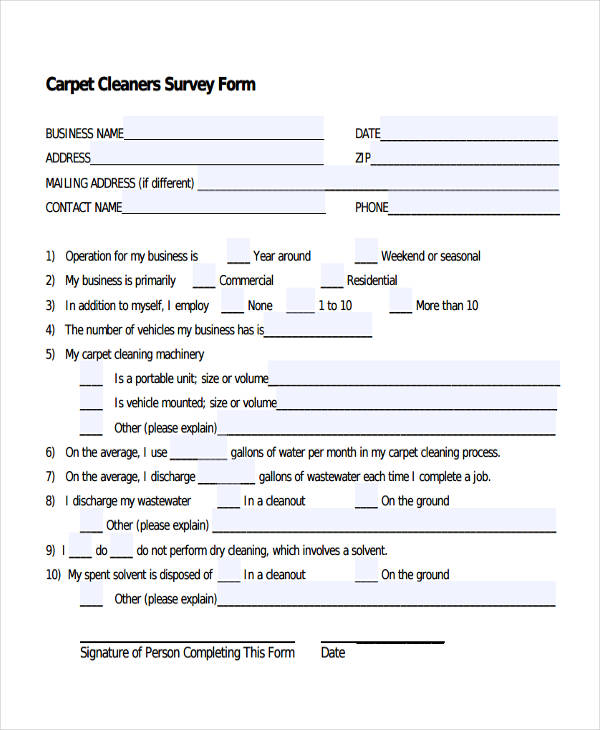 carpet cleaners survey form