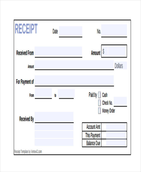 cash payment receipt form