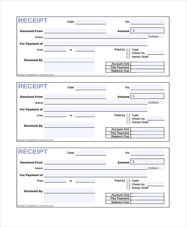 cash receipt form sample