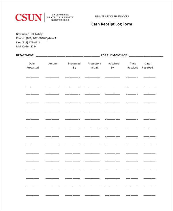 cash receipt log form