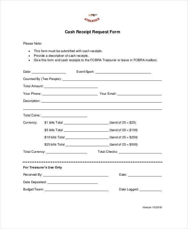 cash receipt request form