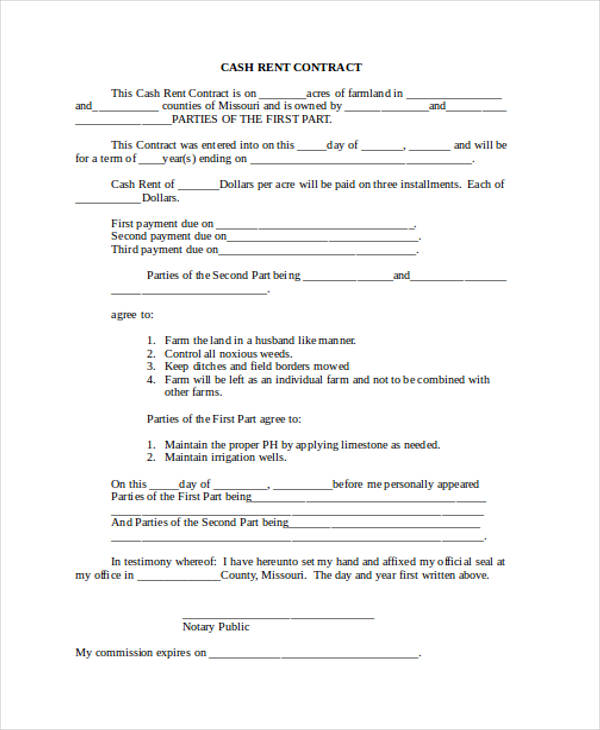 cash rent contract form in doc