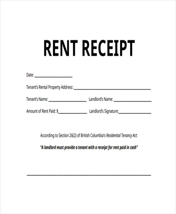 cash rent receipt form