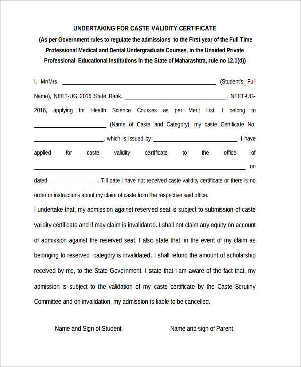 caste validity certificate form