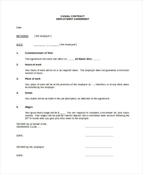 casual employment contract form