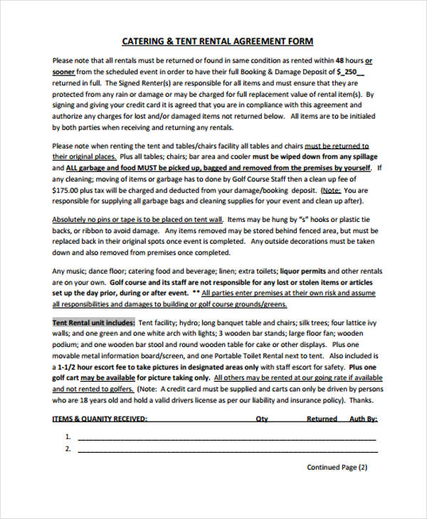 catering rental agreement form1