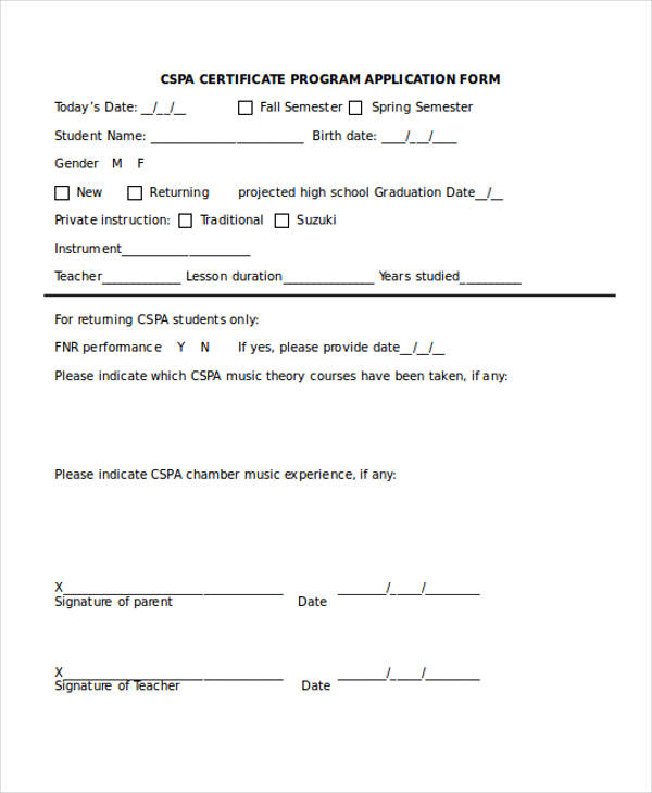 certificate program application form