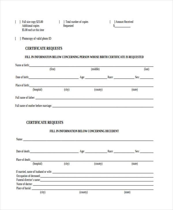 certificate request form pdf