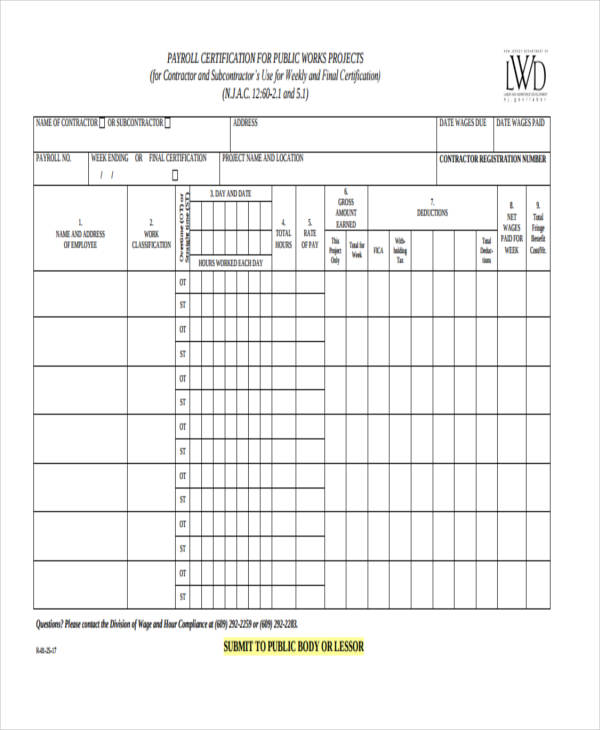 certified project payroll form