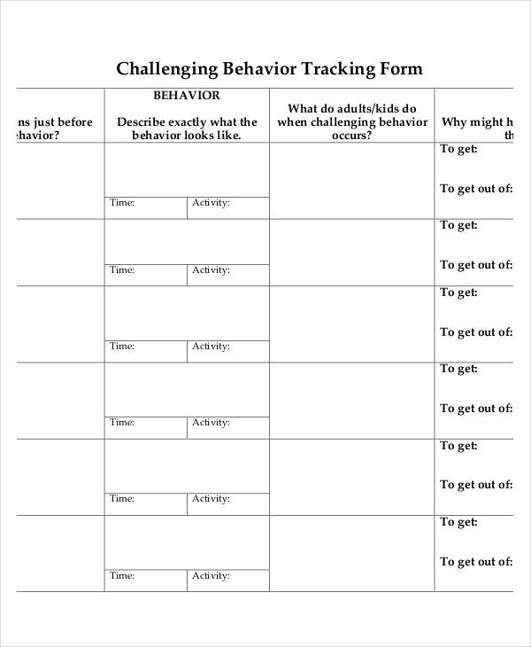 challenging behaviour tracking form