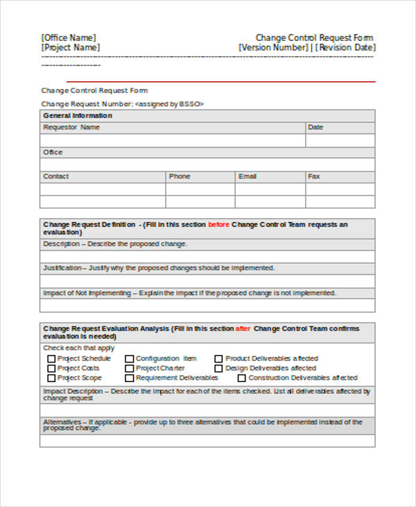 Change Control Form Template Free Printable Templates