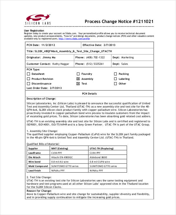contract change notice template