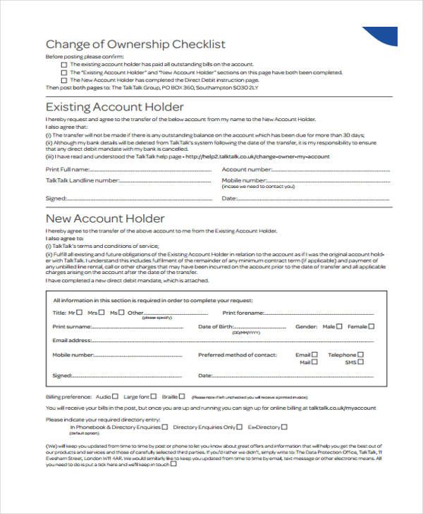 Sprint Change Of Ownership Form Printable Printable Forms Free Online