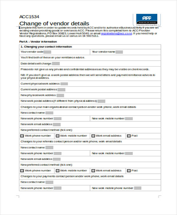 change of vendor details form