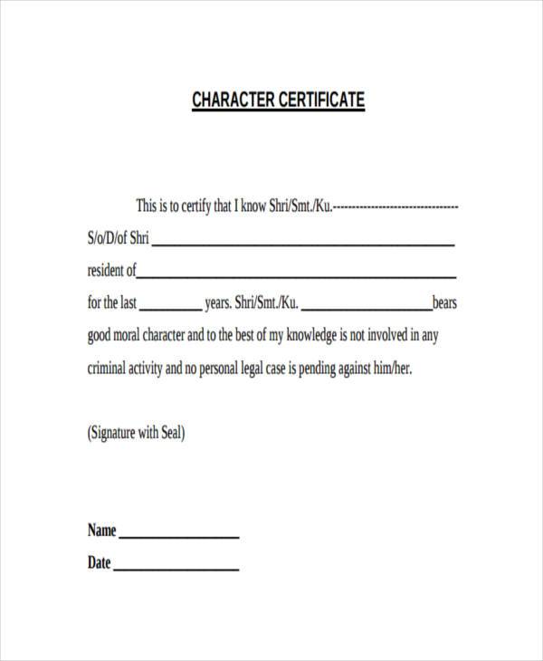 character certificate form