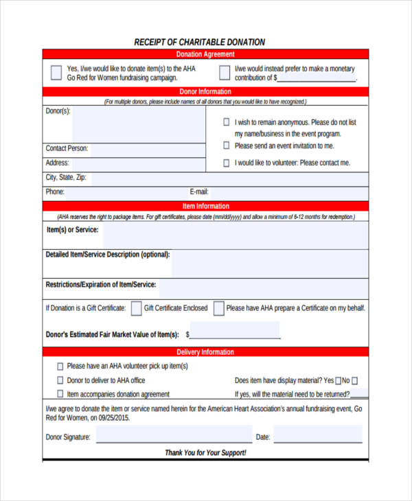 charitable donation receipt form1