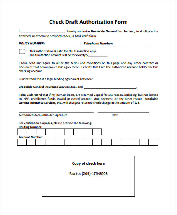 Echeck Authorization Form Template