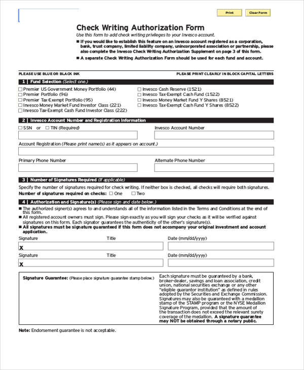 check writing authorization form example1