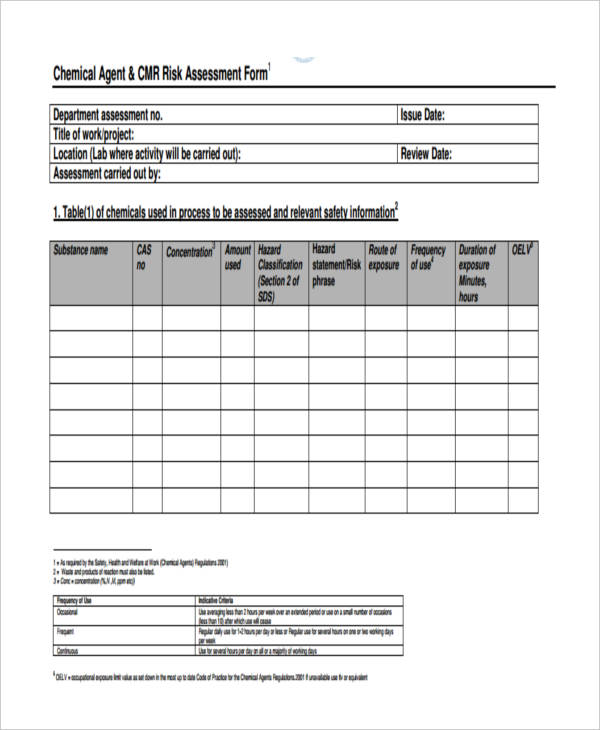 chemical agent risk assessment form