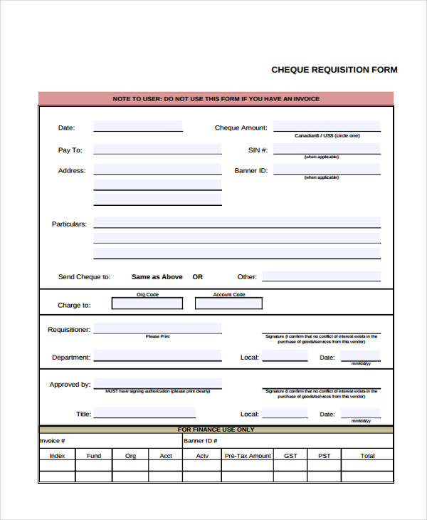 cheque requisition form
