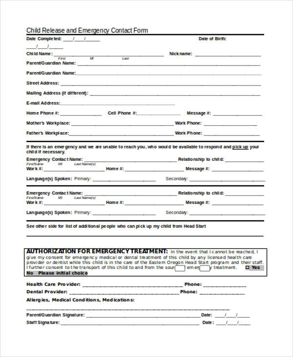 FREE 33 Emergency Contact Forms In PDF Excel MS Word