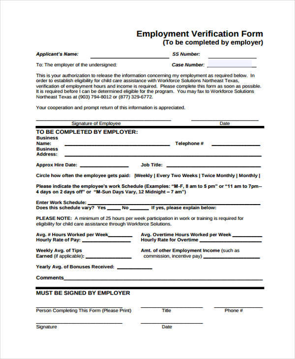 child care employment verification form2