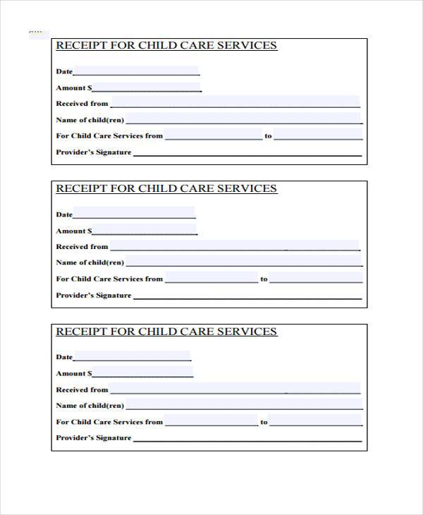 child care service receipt form