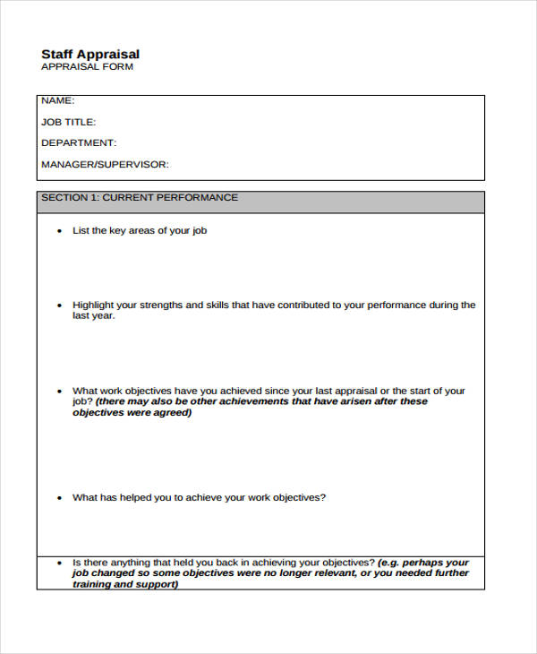 child care staff appraisal form