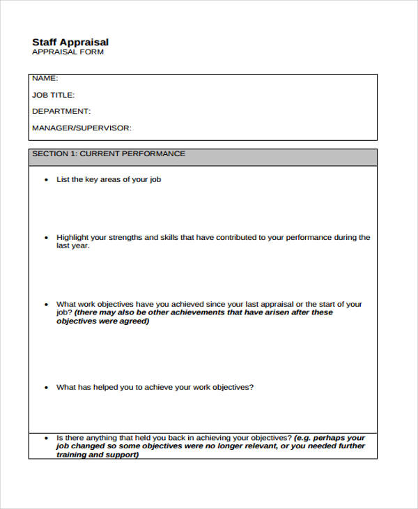 FREE 23+ Staff Appraisal Forms in PDF | MS Word | Excel