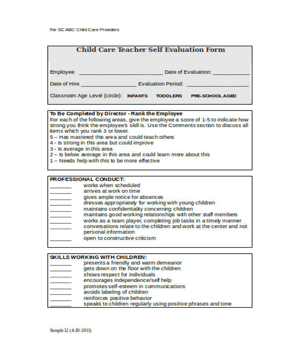 FREE 23+ Sample Self Evaluation Forms in PDF | MS Word | Excel