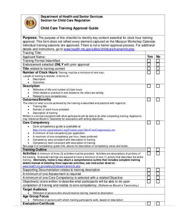 child care training evaluation form