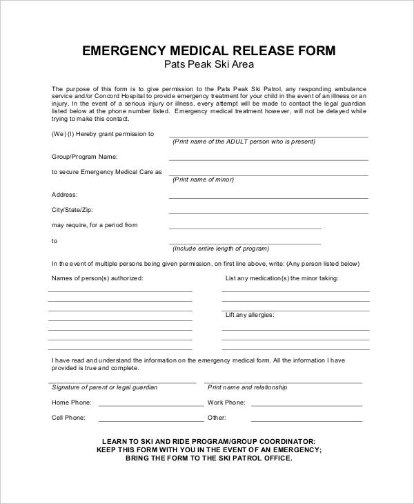 child emergency medical release form