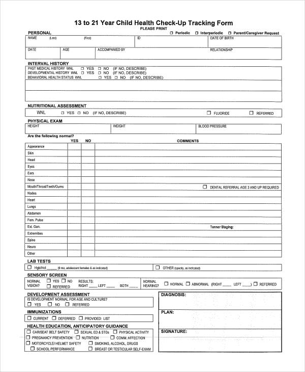 child health tracking form