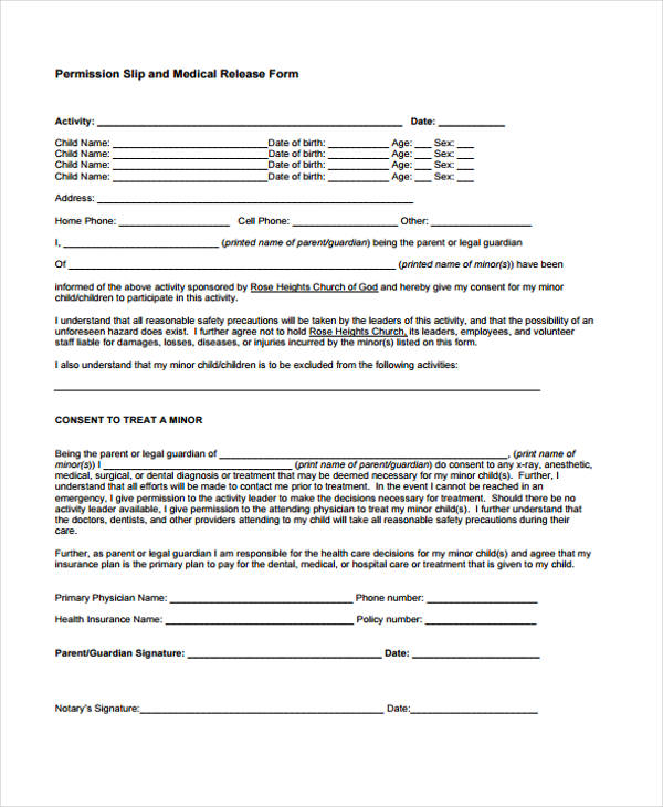 Medical Release Form Child