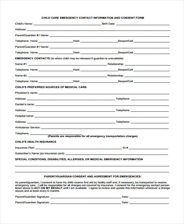 child release emergency contact form
