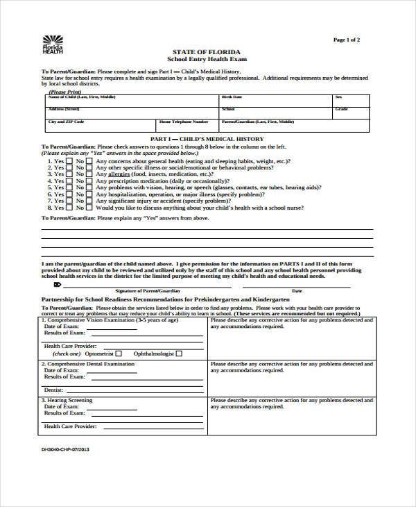 form health school for Medical Form Templates