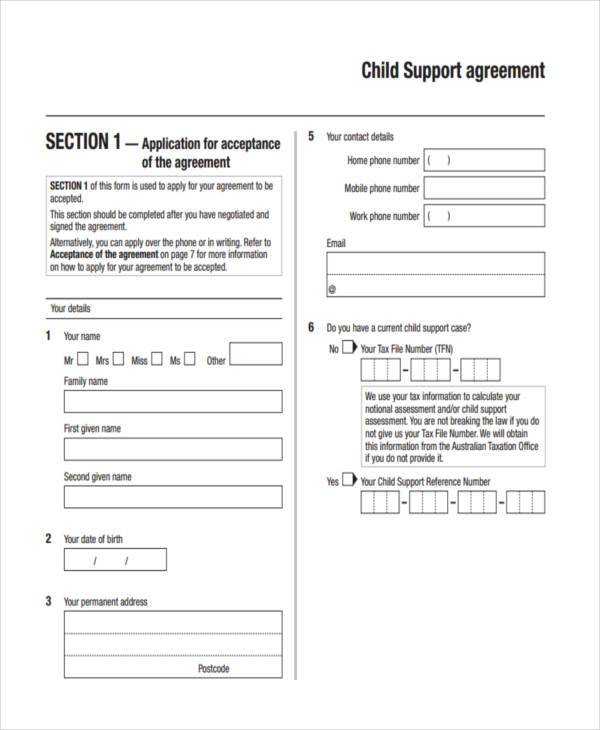 child support agreement form example