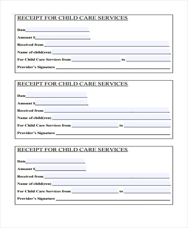 childcare services receipt form