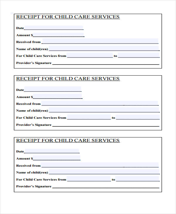 child care expenses receipt template