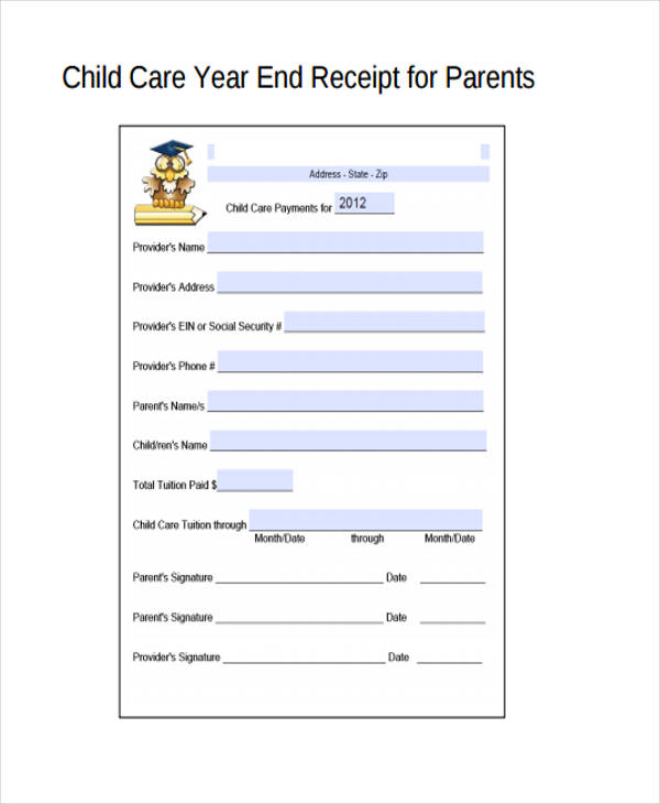 Year End Daycare Receipt Template