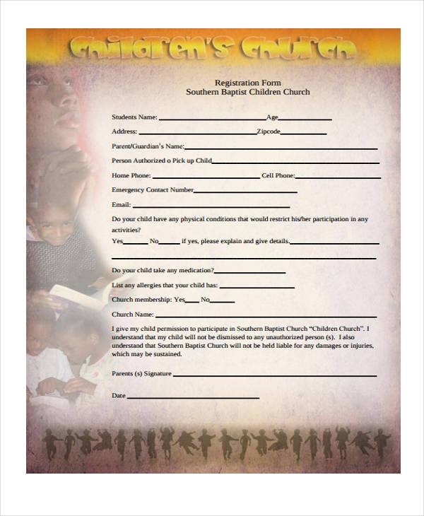 childrens church registration form