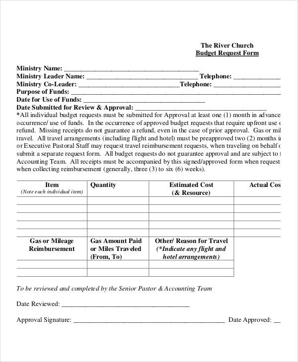 church budget request form