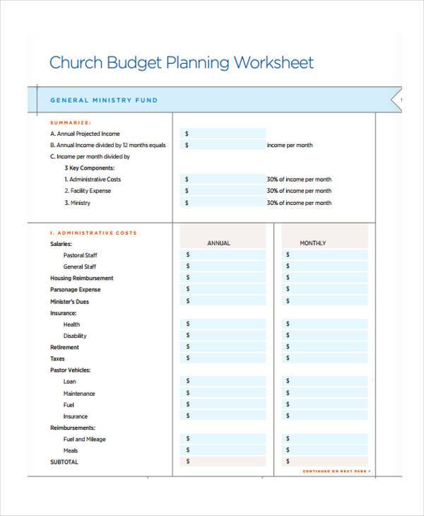 church event budget worksheet form