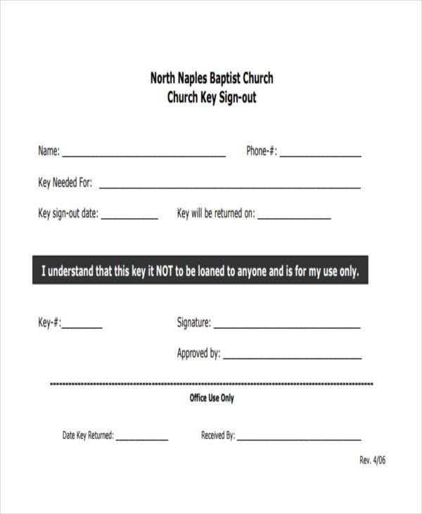 church key sign out form