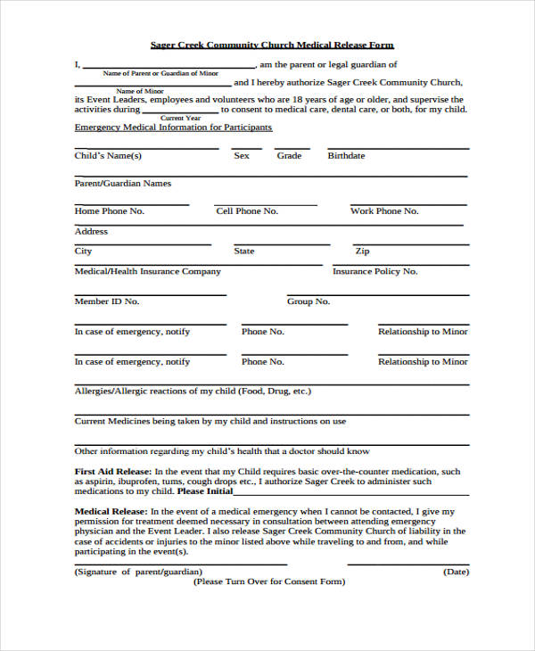 church medical release form