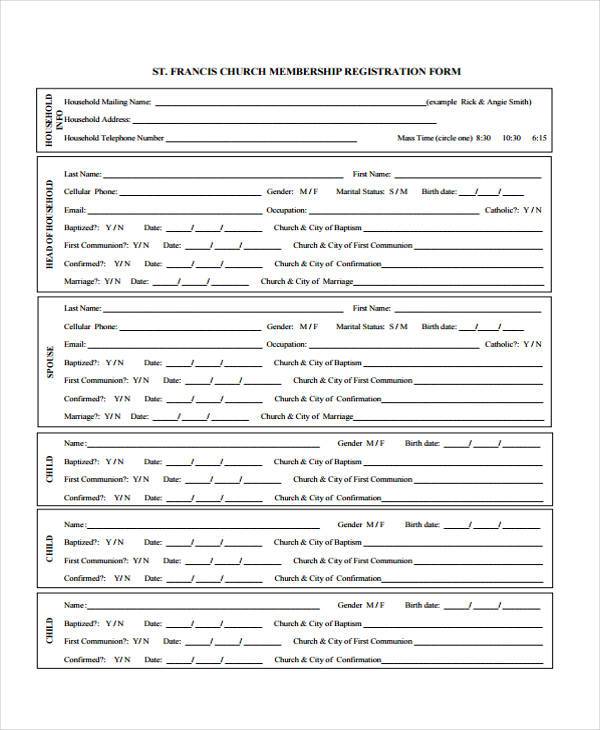 samples church membership form