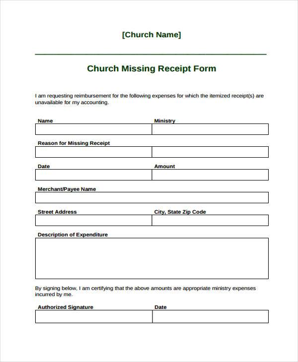 church missing receipt form